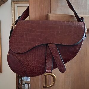 Croc-Embossed Saddle Crossbody Bag in Brown